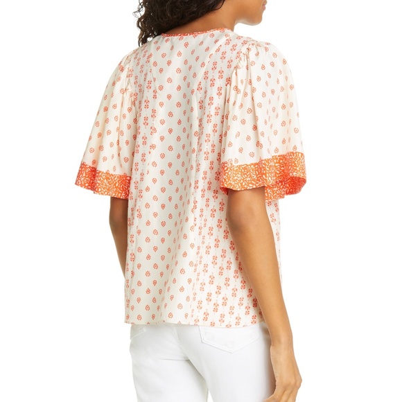 ✨NWT✨ REBECCA TAYLOR Silk Top Lily Block Print Blouse in Tomato Sz US 2 (XS) - Picture 6 of 12